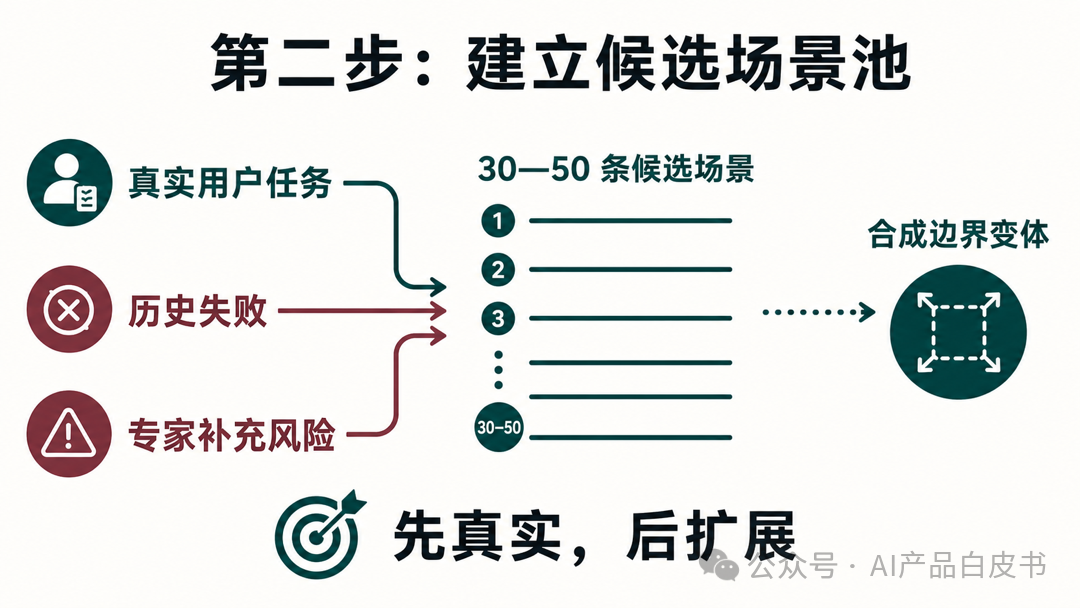 真实请求、历史失败和专家底线,共同组成候选场景池